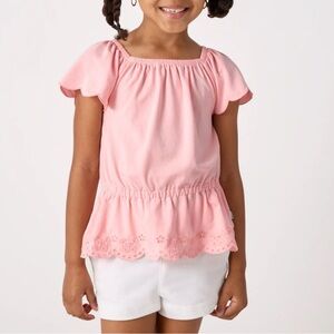 Little Sleepies SIZE 6 Soft Coral Pink Bamboo Puff Sleeve Eyelet Shirt, Easter